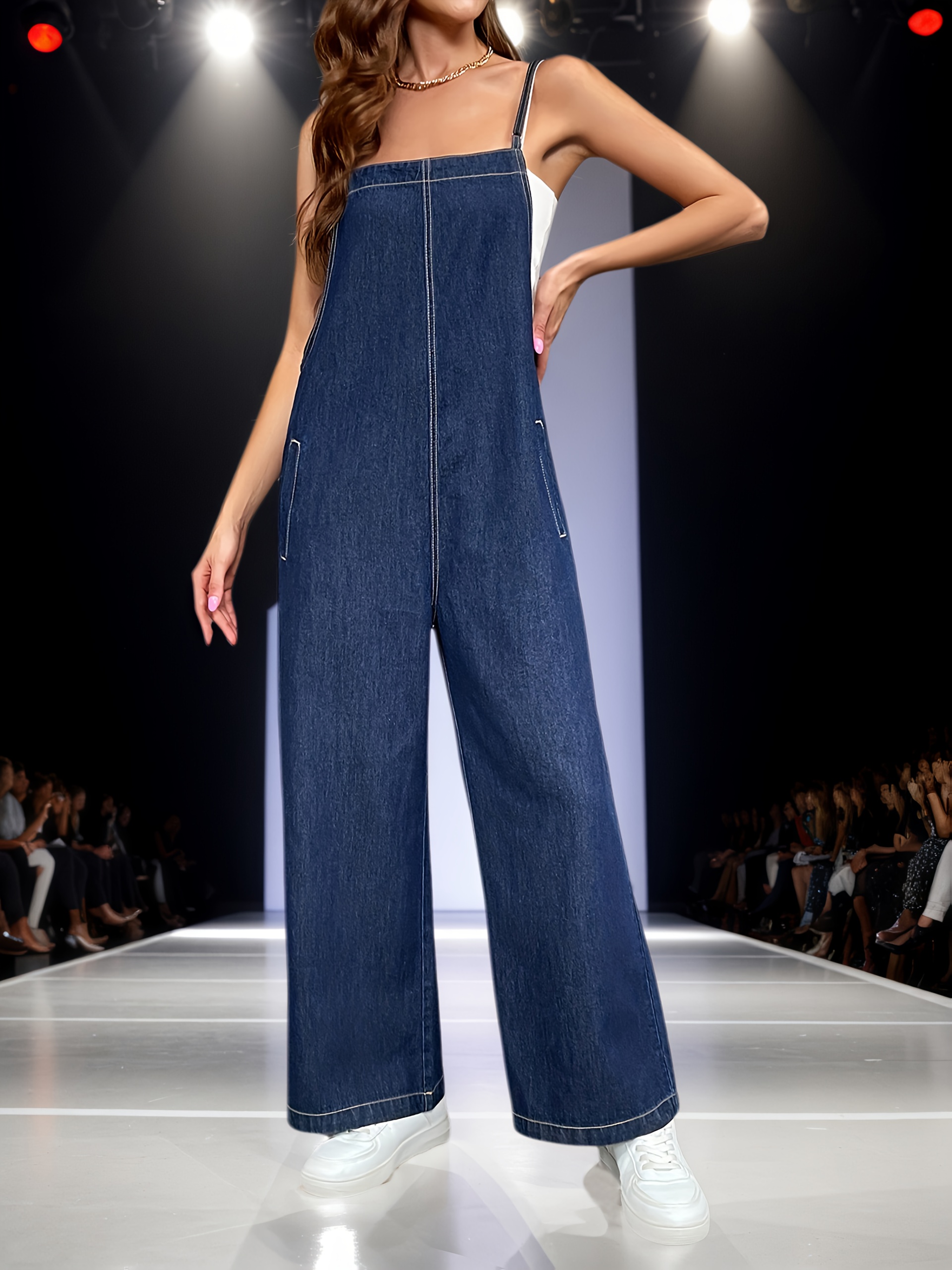 loose fit plain dark washed blue adjustable spaghetti strap Temu