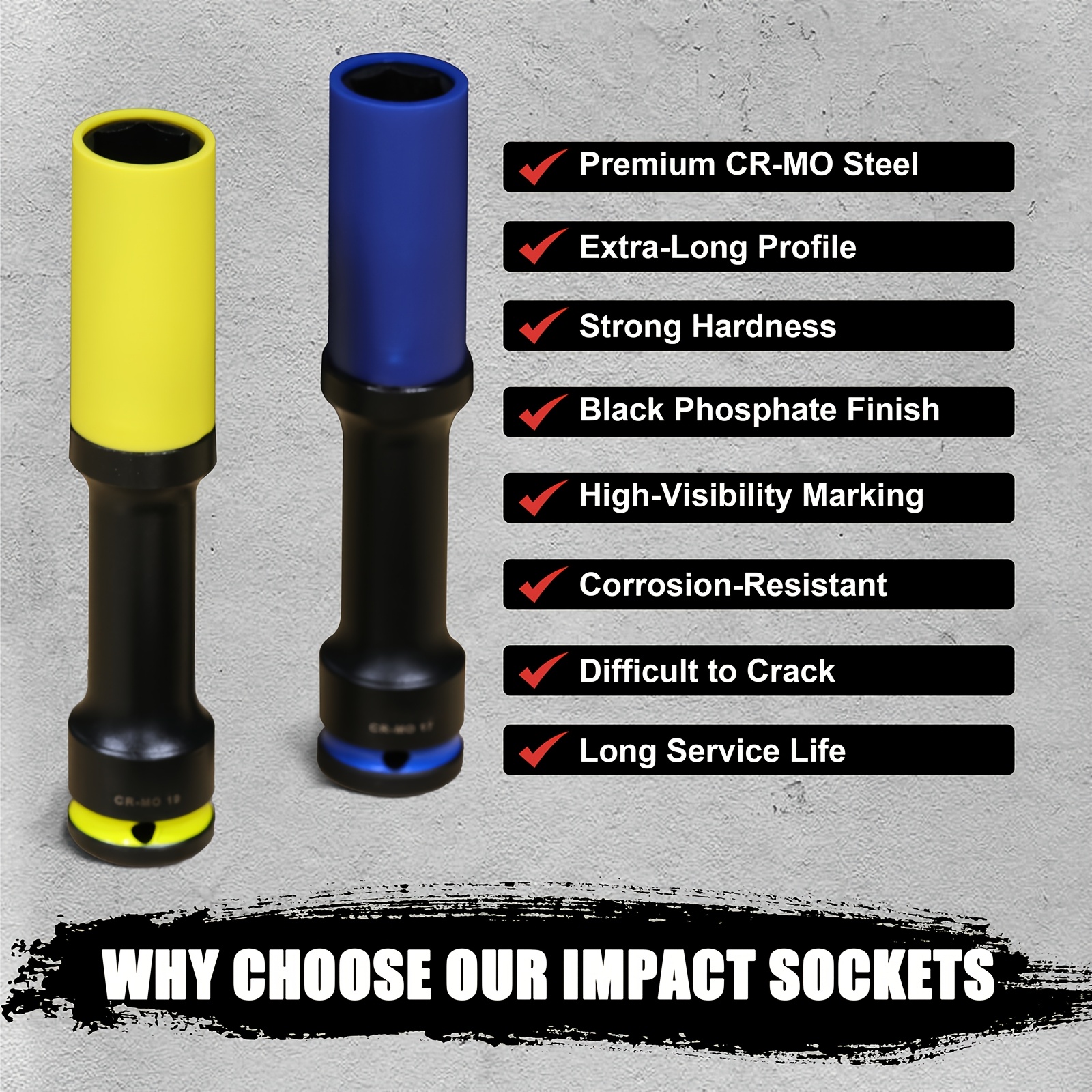 3pcs Thin Wall Lug Nut Socket Set, 1/2" Drive Impact Tools