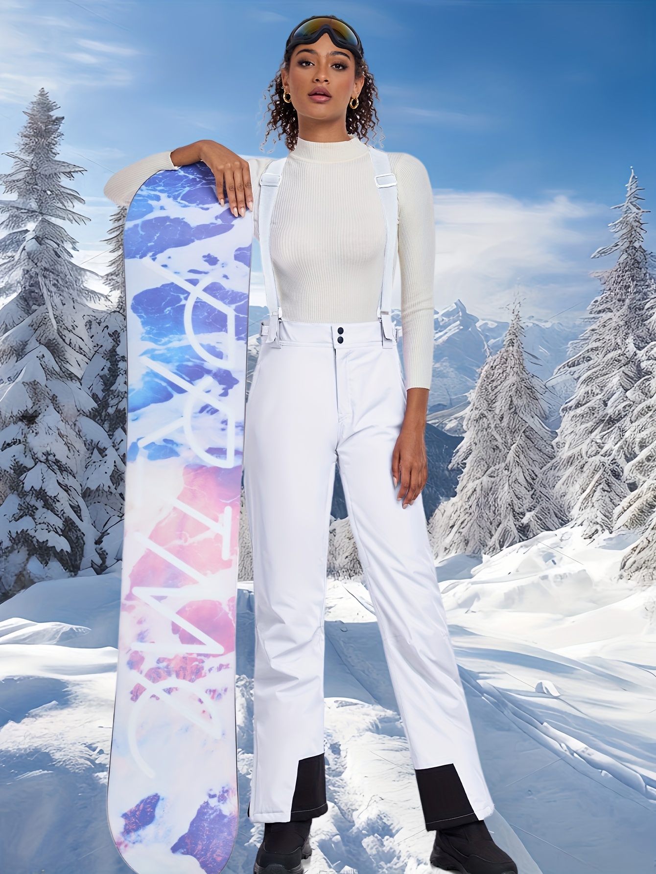 womens warm snow pants winter ski pants outdoor snow bibs with detachable suspender white 0