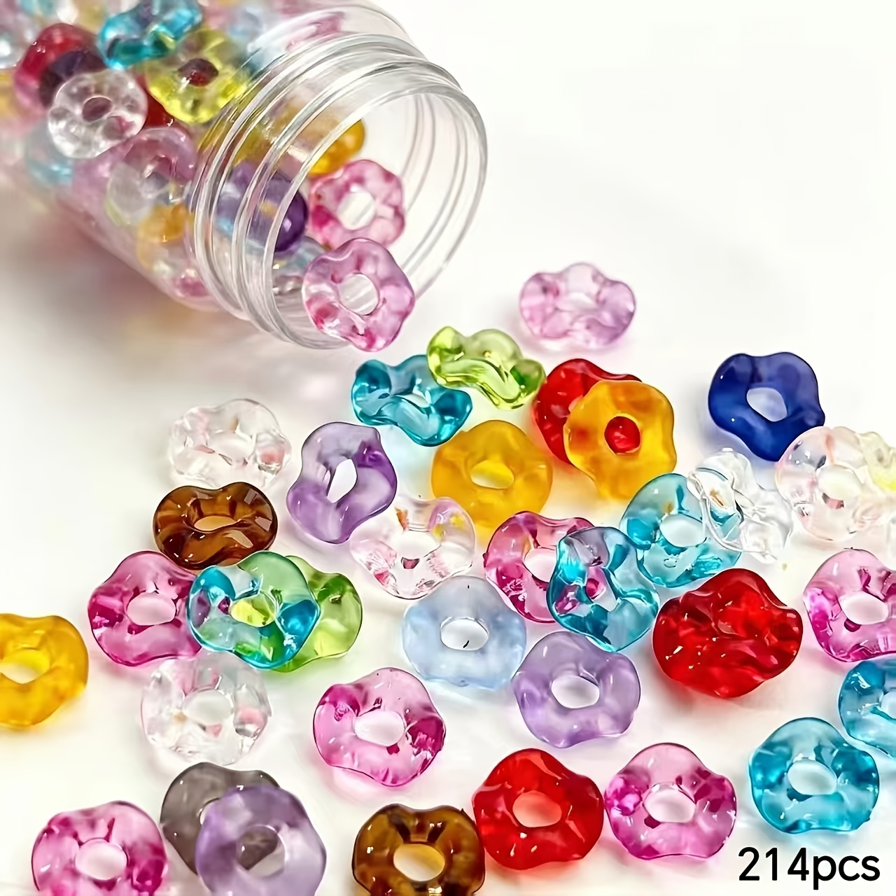 TEMU 214pcs Perles à grand trou de texture ondulée en acrylique de , perles à volants de fleurs empilables, pour la fabrication de bijoux, breloques,