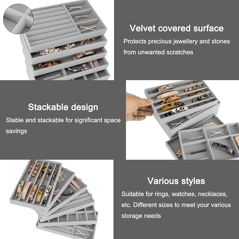 Jewelry Drawer Organizer, Stackable Velvet Storage Box