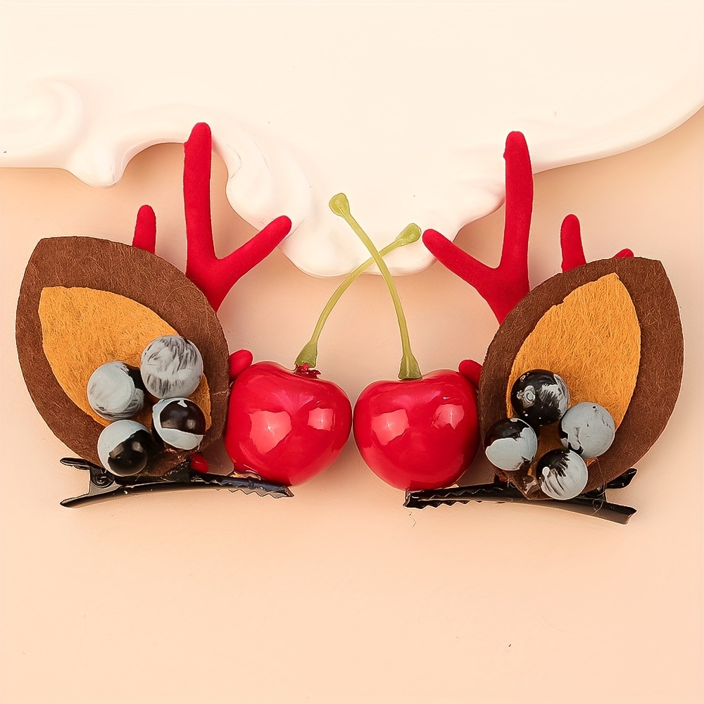 

Cherry & Blueberry Antler Hair Clips - Cute Fruit-themed Hair Accessories For Christmas, Parties, Weddings, Birthdays & Festive - Ideal Gift For Her