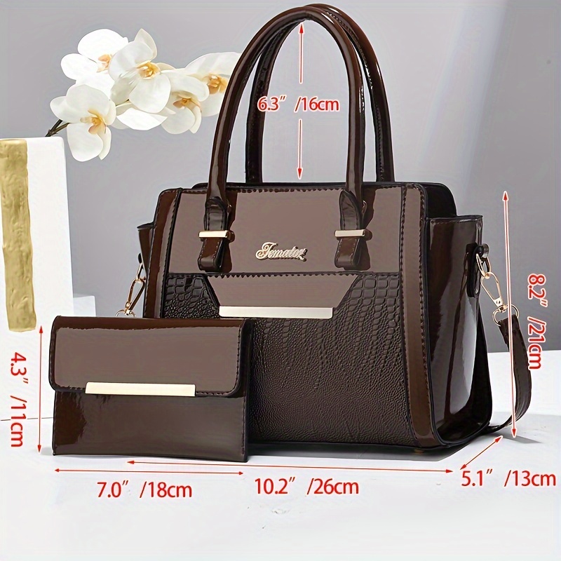 A New Set of Two Shiny Tote Bags for Women, Featuring a Large Capacity, Suitable for Shoulder Or Crossbody Use, with a Crocodile Pattern. Perfect for Commuting, As a Birthday Gift, for Dates, Business Meetings, Casual Travel, And Essential Outings.