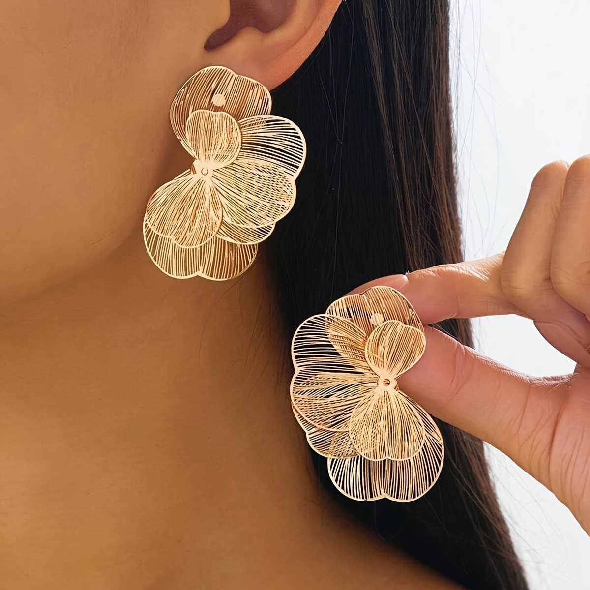 TEMU 1 di Orecchini Stile Western da Donna, Design Geometrico Traforato in Metallo, Compatibili , Gioielli per l'Orecchio di Nicchia, Lusso