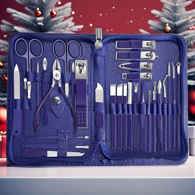 

30pcs Deluxe Blue Manicure & Pedicure Set - Professional Stainless Steel Nail Care Tools With Portable Travel Case, Ideal For Christmas Party Favors & Black Friday , Nail Tech Supplies