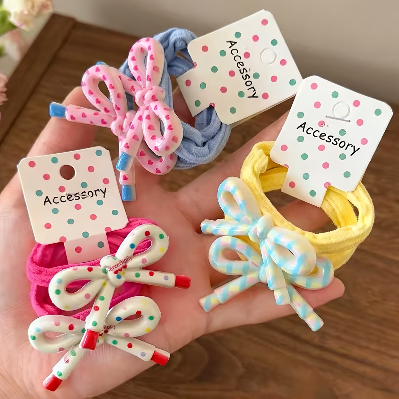 TEMU 6pcs Printed Bow Hair Scrunchie Set, Cute Sweet Twin Ponytail Hair Ties, High Elasticity Non-tightening