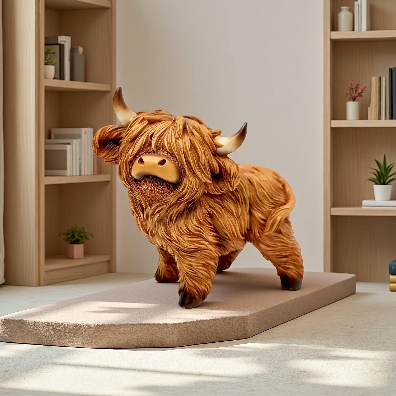 Image of A Single Highland Cow Statue For Decorating Your For Home Or Office, A Collectible Gift Love For Home Decor, Stylish Highland Cow Ornament