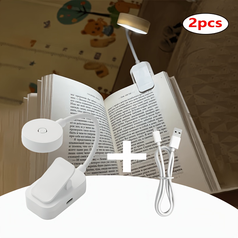 TEMU Ensemble de 2 pièces : 1 lampe de lecture ronde + 1 câble USB. Lampe de lecture circulaire à pince avec 3 températures de couleur, rechargeable
