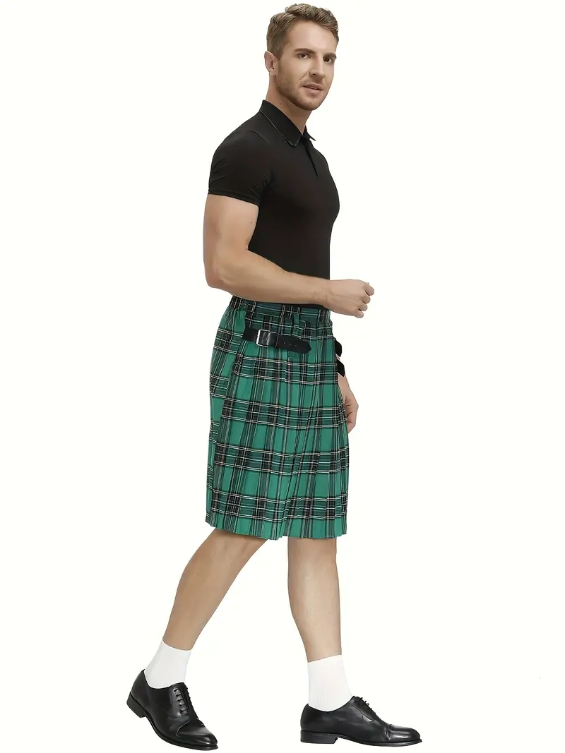 1pc mens scottish tartan skirt with pleated skirt red black yellow