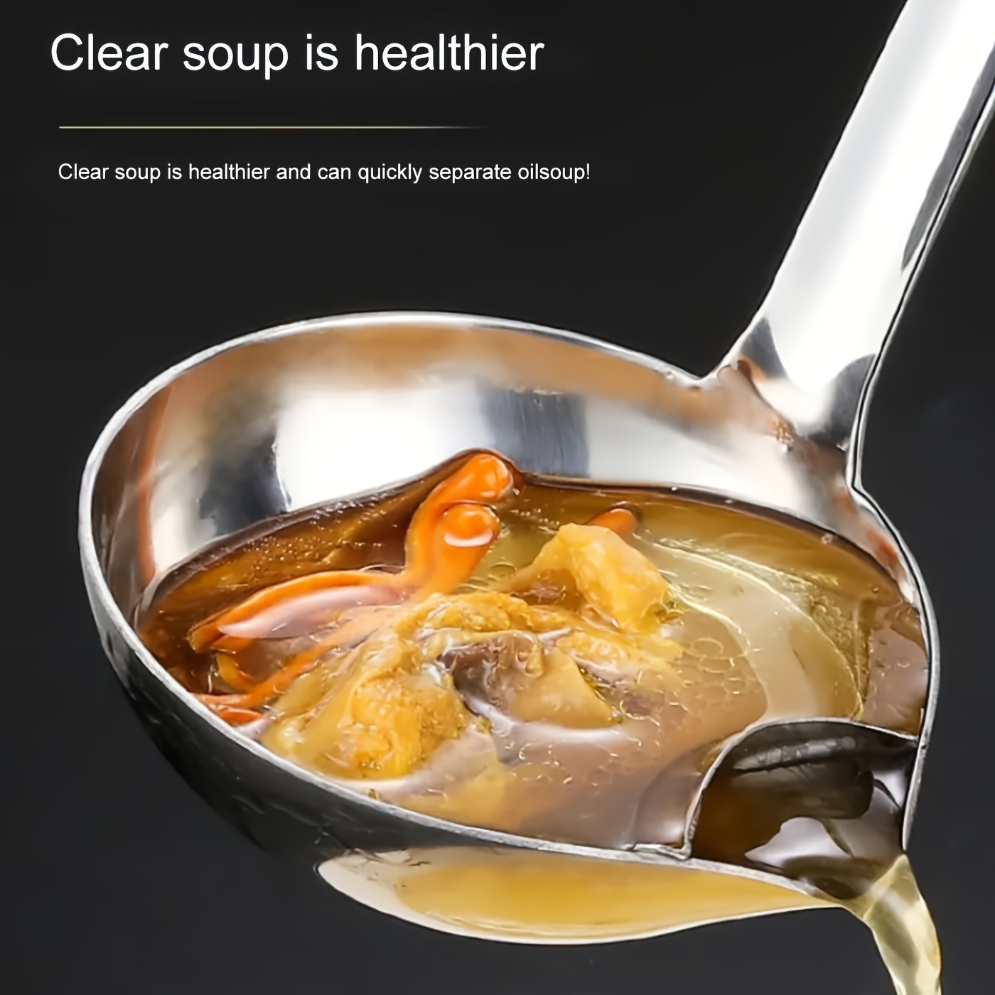 1pc stainless steel oil separating spoon household kitchen drain oil filter to oil soup spoon hot pot filter oil spoon soup separation spoon for restaurants details 1