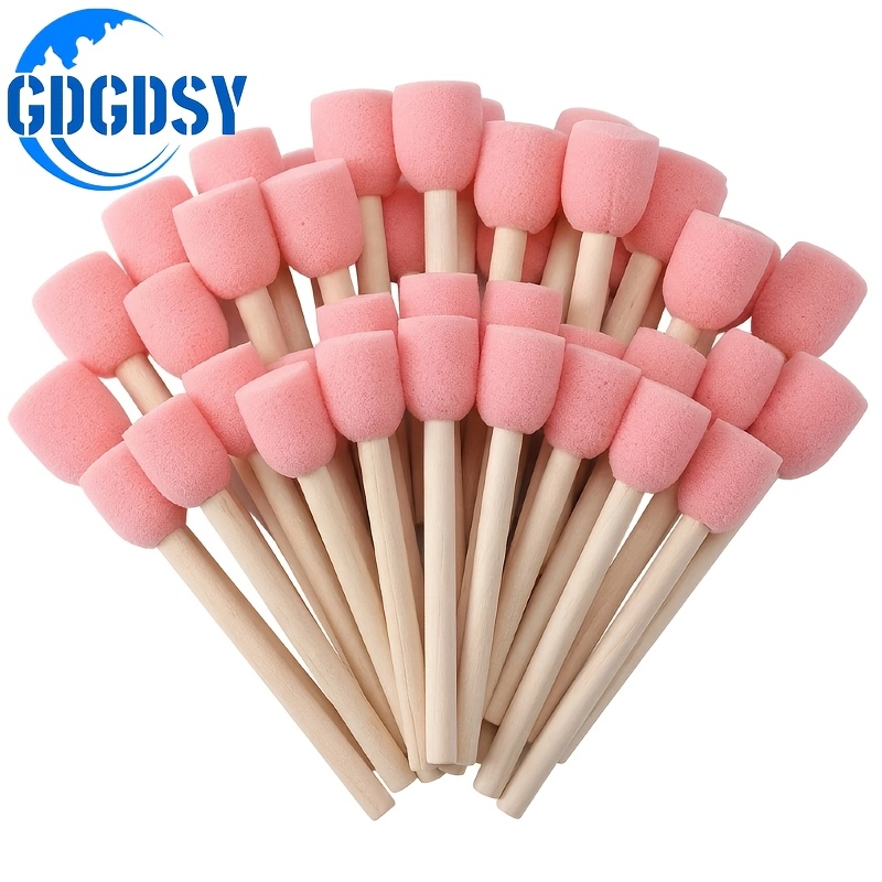 TEMU 41pcs Uncharged Wooden Round Sponge Foam Brushes For Crafts And Painting - Durable Wood Handle Foam Brush Set For Diy Art Projects