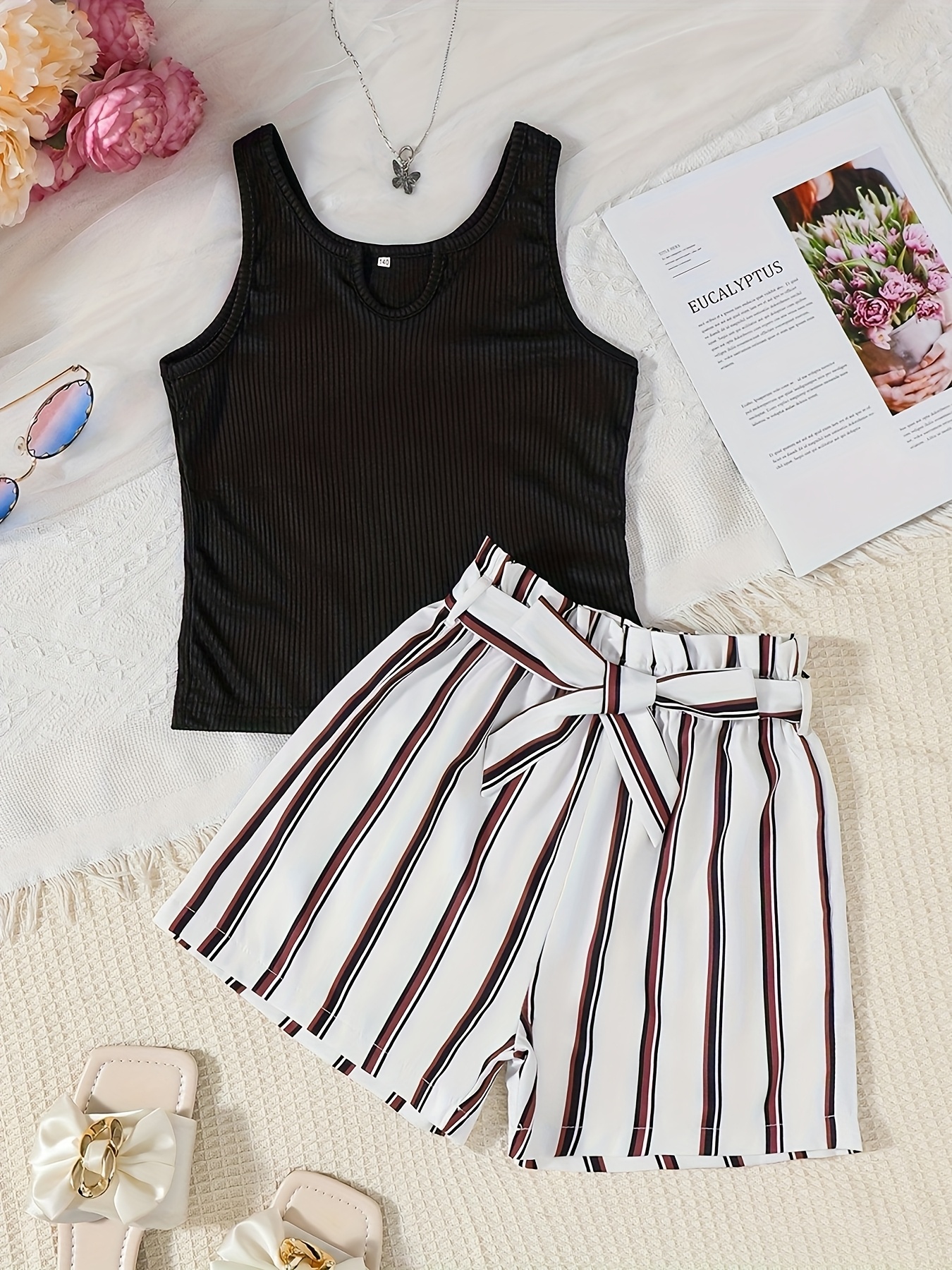 chaleco punto acanalado tirantes anchos niñas conjunto Temu