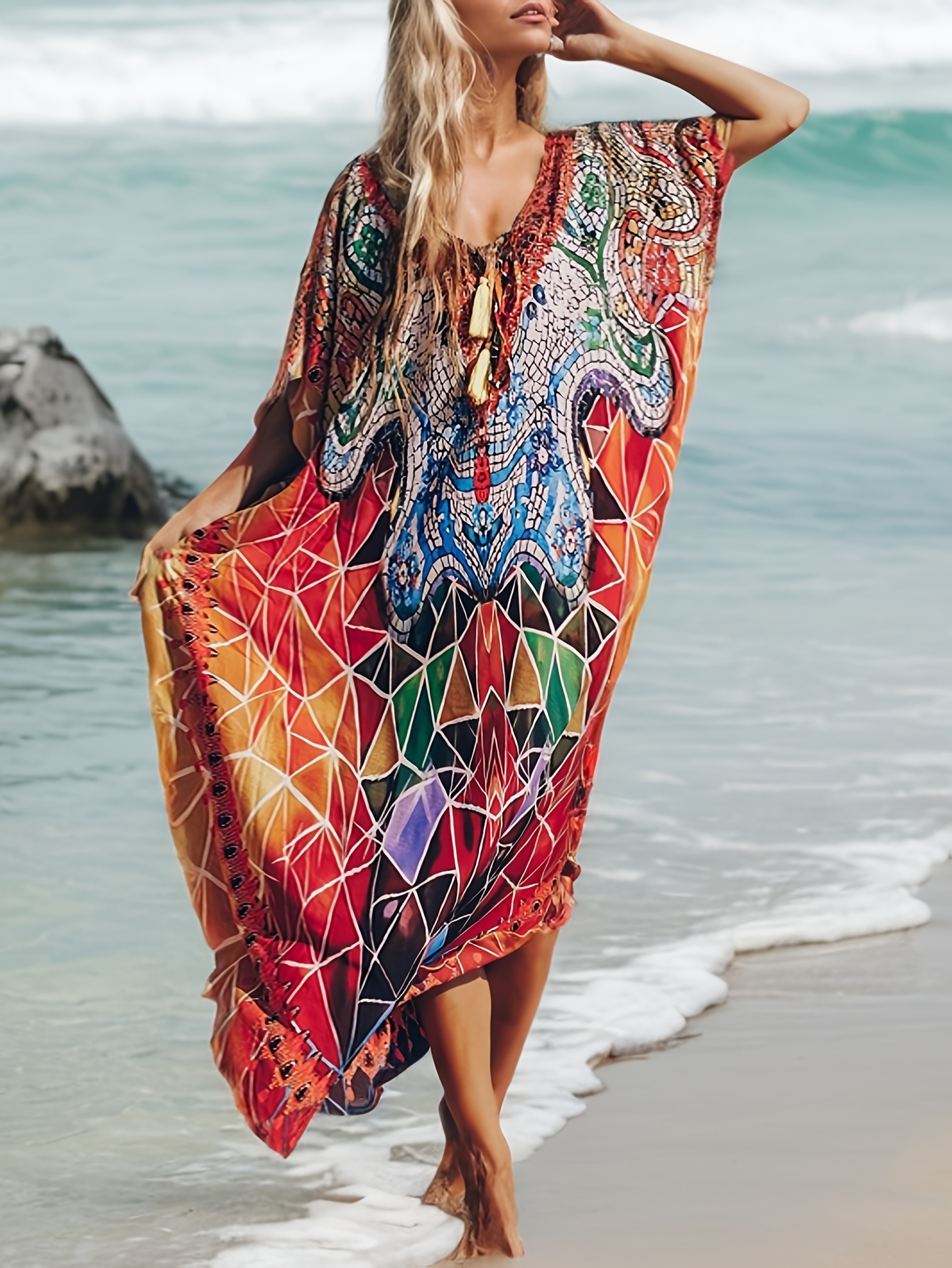 Women's Kaftan Dresses, Colorful Print * Caftan, Bathing Suit Cover Ups  Beach Dresses