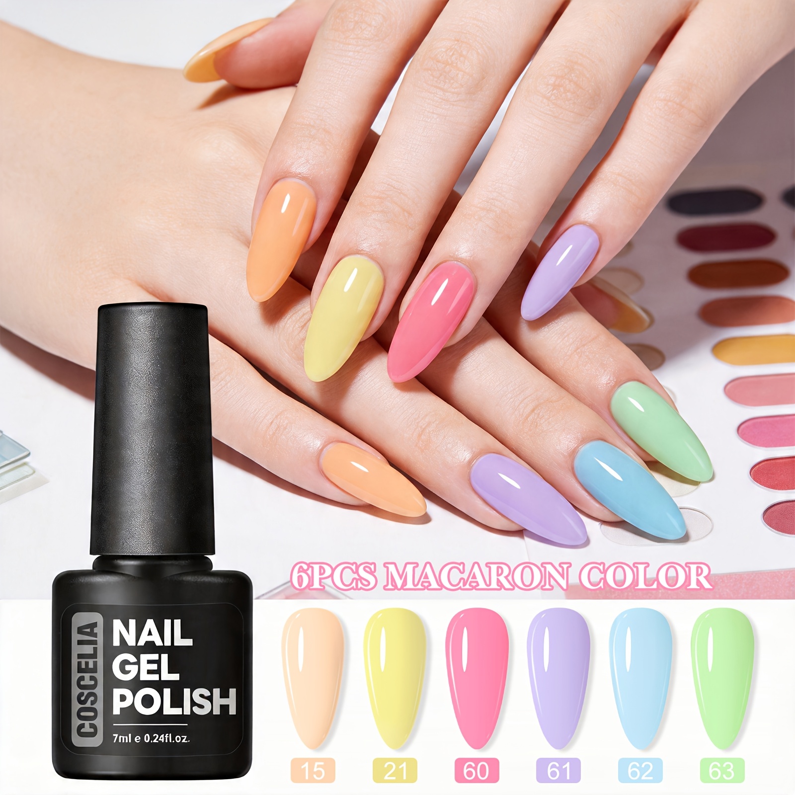 Image of Coscelia 6pcs Macaron Colors Gel Nail Polish Set Soak Off Gel Polish Nail Art Starter Manicure Set Diy Gift For Beginners For Women