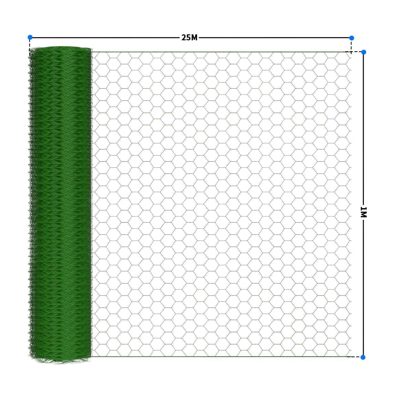 E-shop 25m Huhn Maschendraht Rolle 25mm Löcher PVC Insekt Hexagonal Garten Mesh Netting Zum Schützen Von Gartenpflanzen Gemüse, Stärke 0.7mm