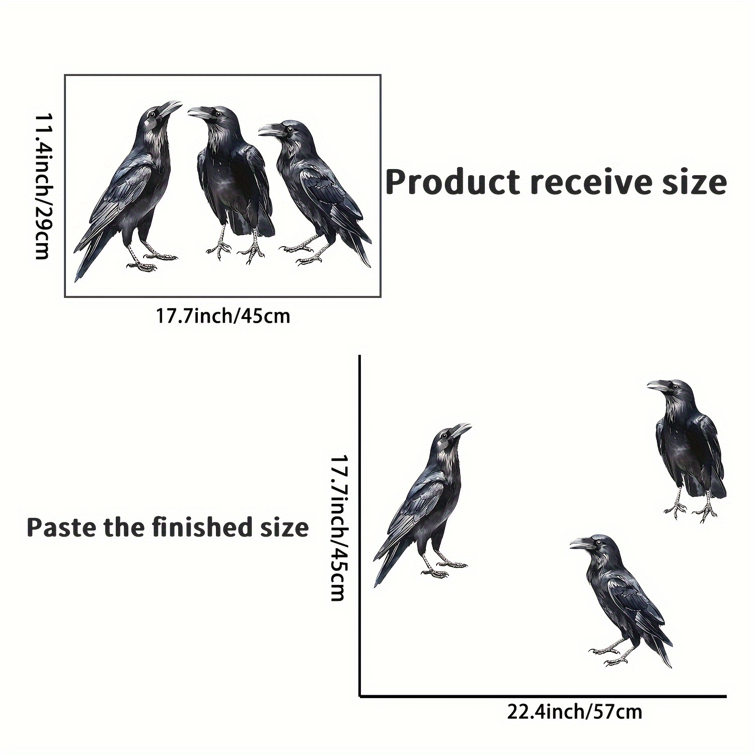 Image of 1pc 3 Decals, Decal Vinyl Wall Sticker Decoration Suitable For Home Office Living Room Walls Bathroom, Crow Wall Sticker