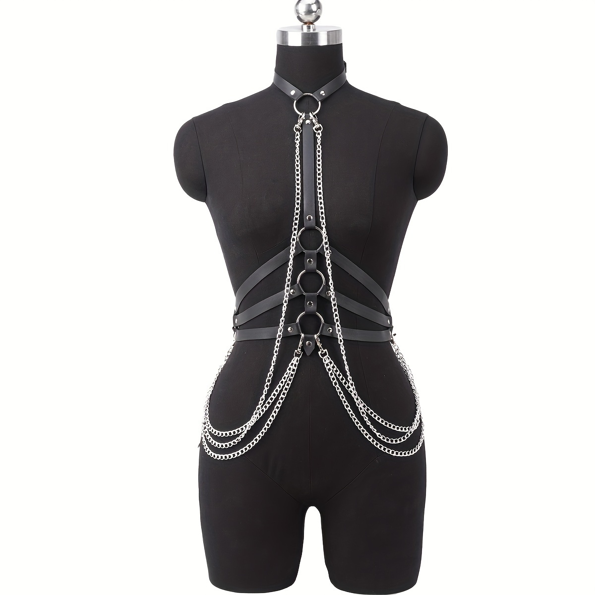 

Stylish Gothic Women's Leather Harness Belt With Tassels & Chains - Adjustable Body Chain Accessory For Parties, Raves & Festivals