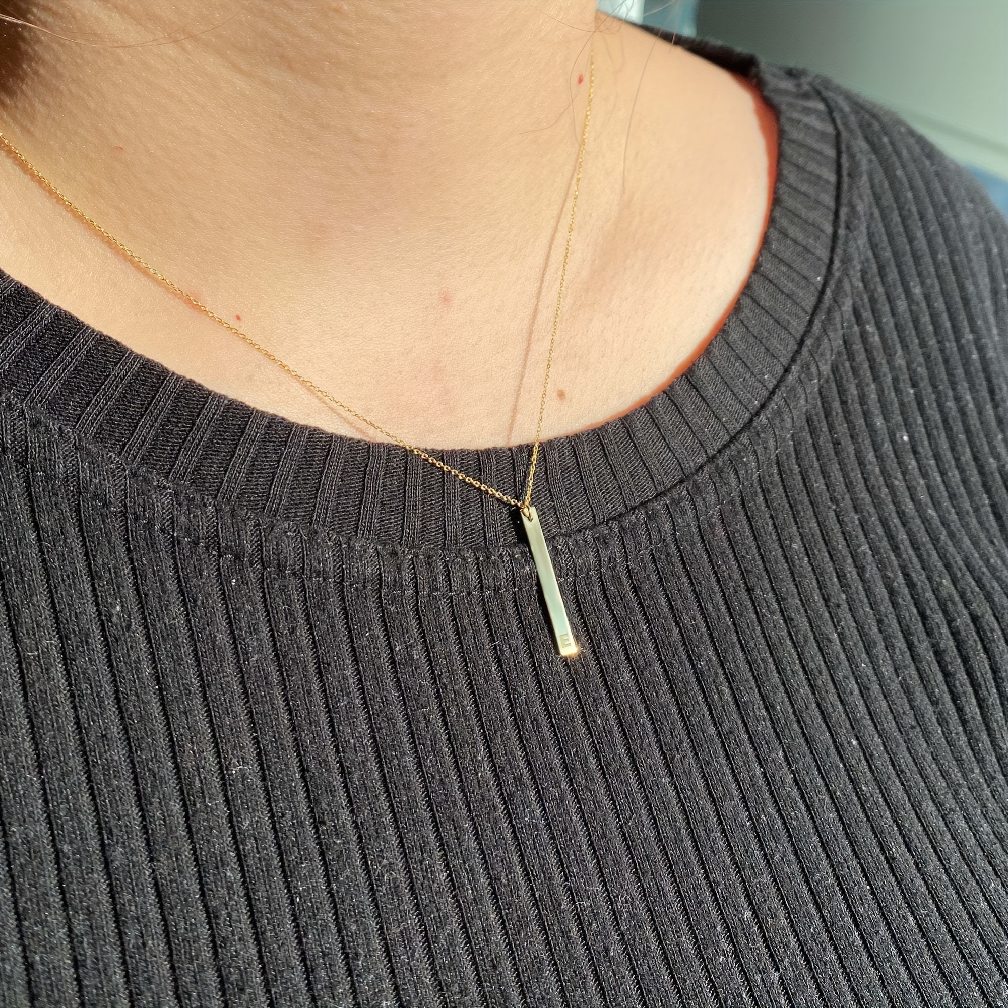 Elegant Simple Bar Pendant Necklace, 18K Gold Plated Customizable