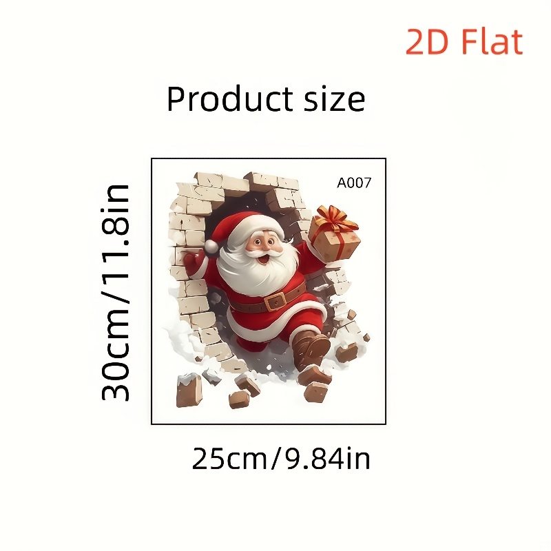 Image of 2d Flat, 2d Flat, 1pc 2d Flat Printed Santa Claus Wall Sticker - Removable Vinyl Christmas Decal, Suitable For Living Room And Home Decor, Easy To Apply, Christmas Wall Sticker, Gift, Decoration