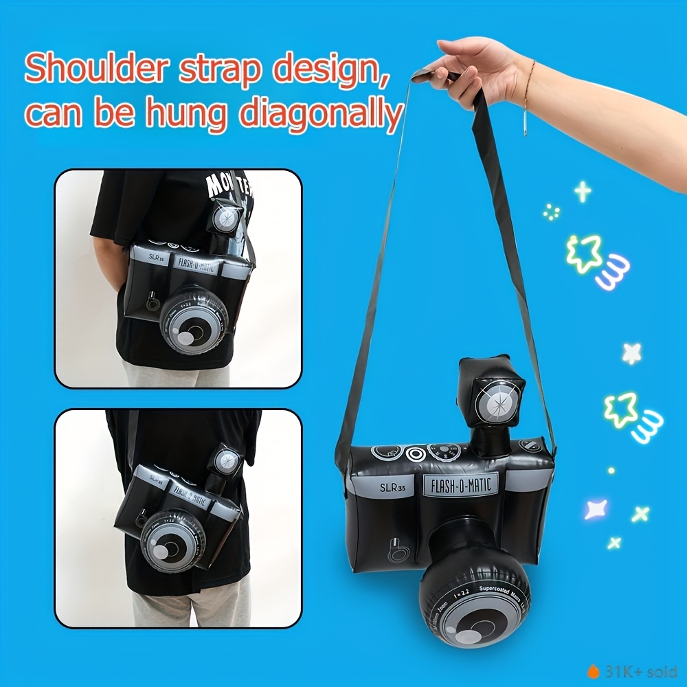 Image of Unique Inflatable Camera Decoration - Pvc Material With Adjustable Shoulder Strap For Anniversary Photography, Desktop Ornament & Holiday Party Favors, Perfect For Room Decor
