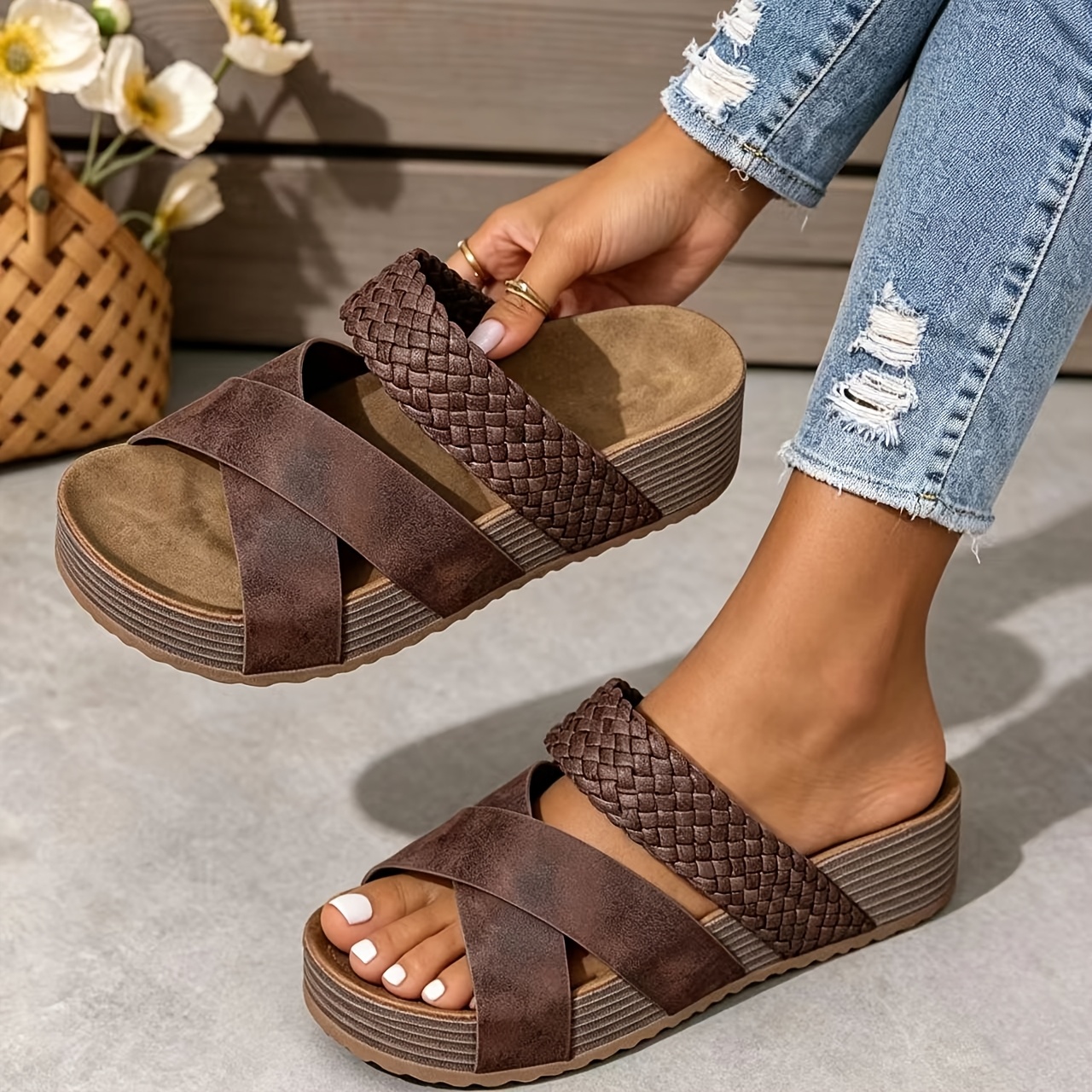 TEMU Dames slipslippers in grote maten voor 2026, casual en grensoverschrijdend, nieuwe Europese en Amerikaanse stijl, platte slipslippers met dikke