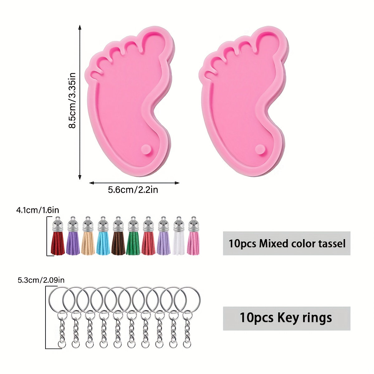 E-shop 22-tlg. Fuß-Schlüsselanhänger-Silikonform, Harz-Gießformen-Set – für Epoxidharz-Schmuckherstellung, Anhänger, Taschendekorationen,