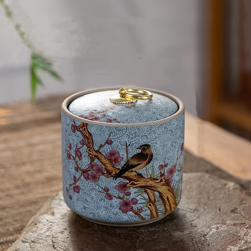 Image of Enamel-finished Ceramic Tea Canister - Airtight Storage For Nuts, - Decor