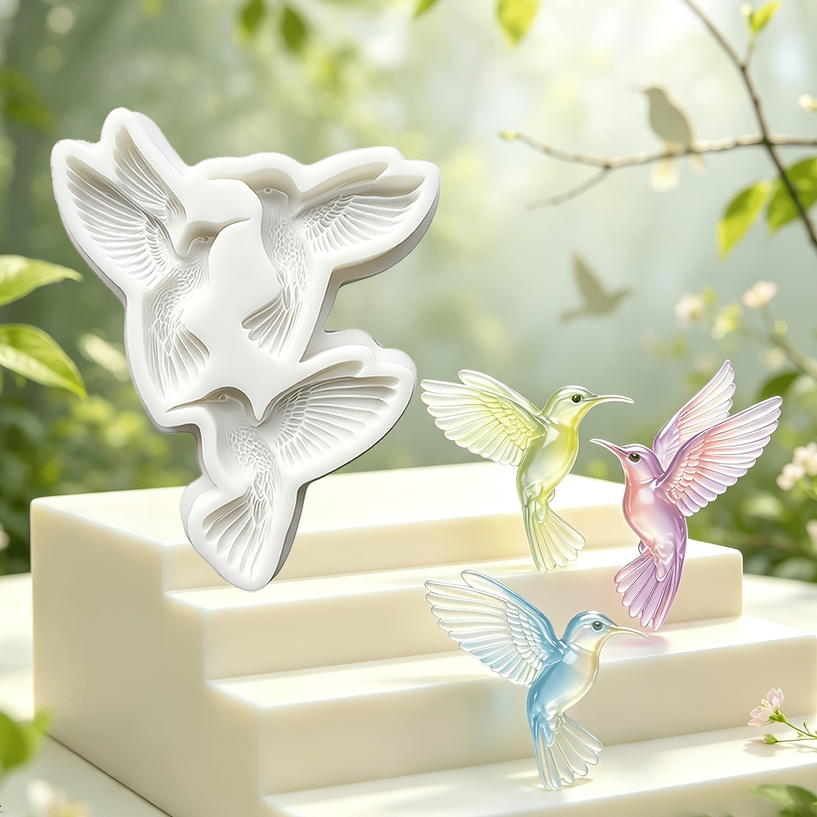 TEMU A 3-chambered Winged Hummingbird-shaped Candy Silicone Mold, An Exquisite Animal Chocolate Fondant Mold, Dough Ice Cream Topping Pudding Cookie,