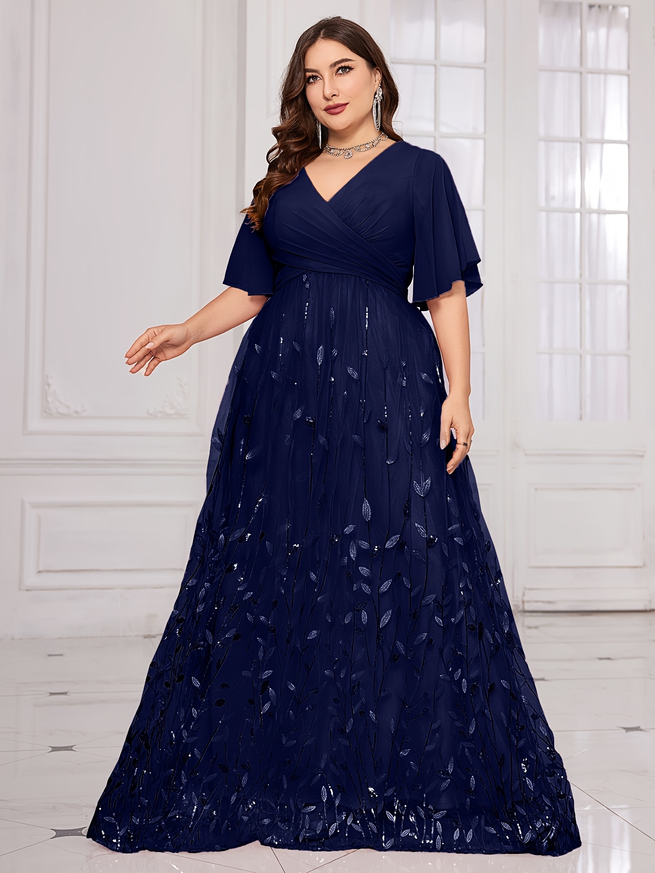 navy blue formal dress plus size sold on Temu United States