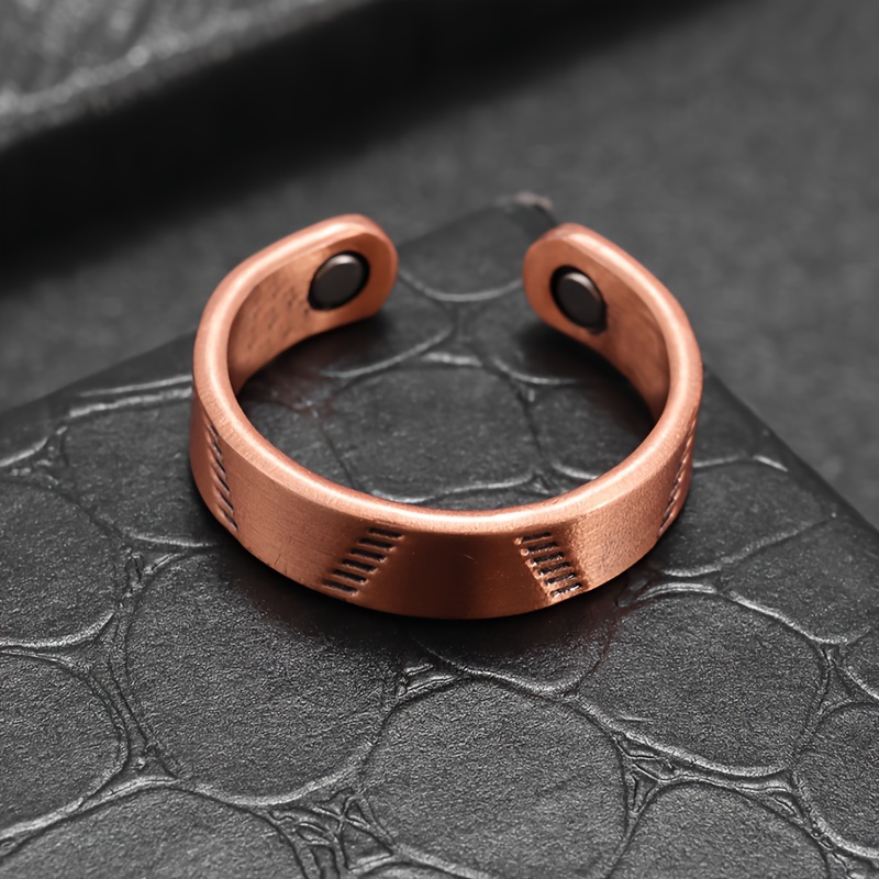 Vintage V Stripe Open Copper Ring, Unisex Casual Accessory