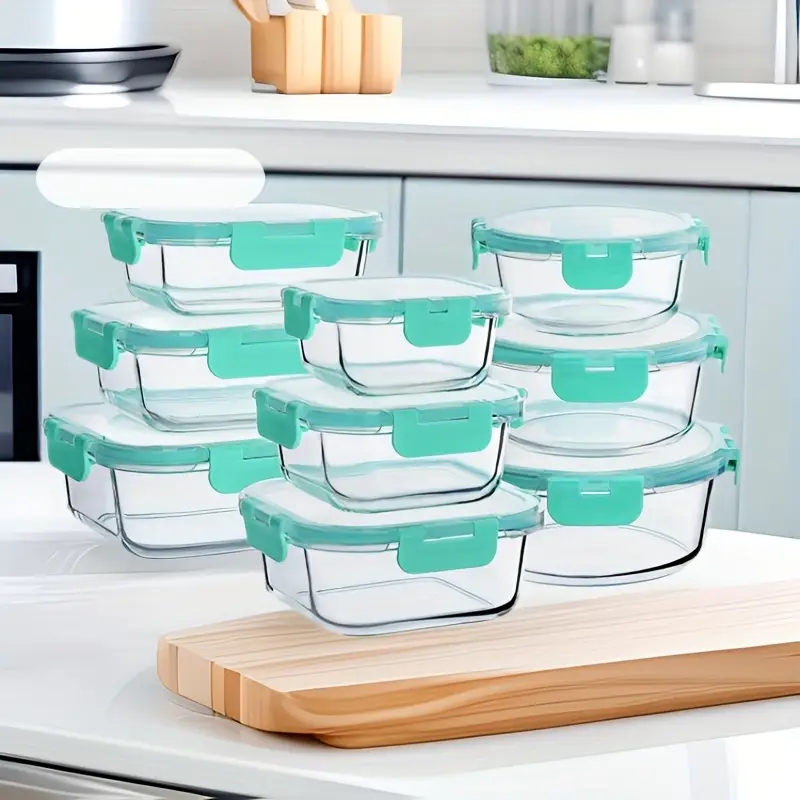 18 glass food storage containers sealed glass lunch containers stackable glass food storage container set with lid suitable for microwave ovens Product details 0