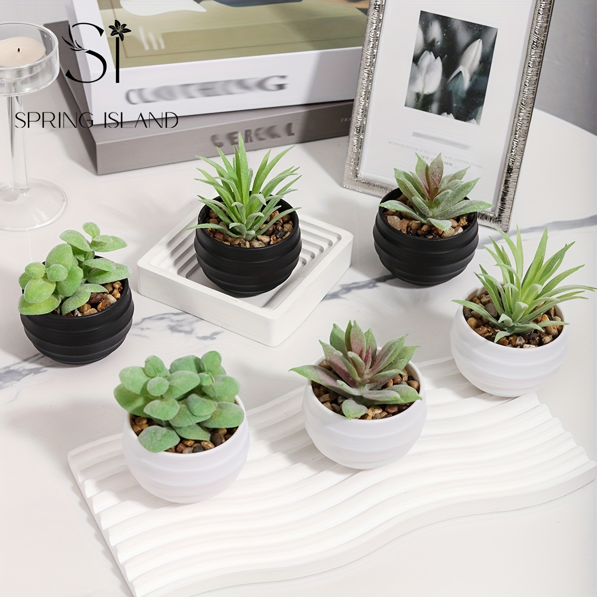 3er-Set knstliche Mini-Sukkulenten-Topfpflanzen, realistische  Mini-Greppflanzen, mit Wellentpfen, Grohandel, Wei, Schwarz, 2 Optionen  PP-Material, PE-Material, moderner Stil, Ins-Stil, ...
