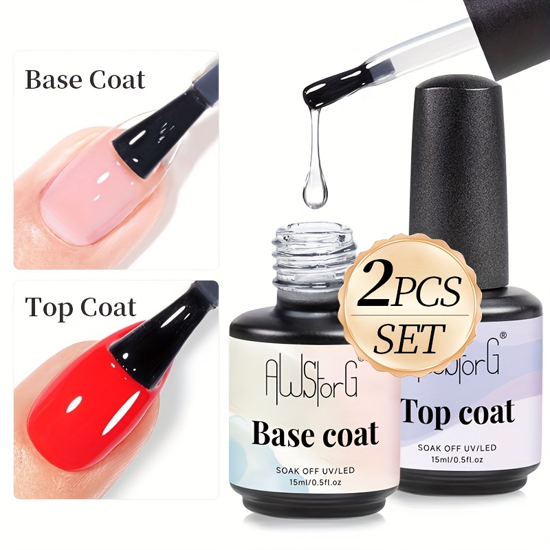 Image of Awstorg 2pcs 15ml Base Foundation No Wipe Kit Transparent Vernis Semi Permanent Lacquer Varnish Gel Polish Nail Art Set