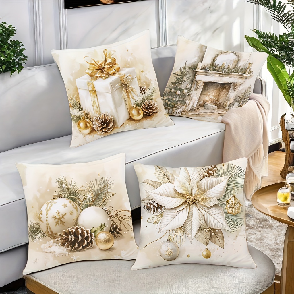 

4pcs Christmas 17.2 "x17.2", Santa And Pattern, , , Sofa Decoration, Decoration, , Washable -