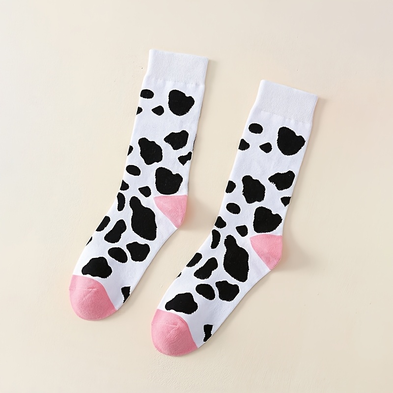 TEMU 1/5 Pairs Of Fashionable Cow Print Polka Dot Socks Versatile Sweet Pink Personality Women's Socks Suitable For Daily Use