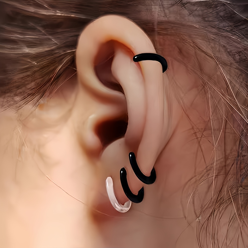Minimalist Resin Hoop Earrings & Clear Invisible Ear Studs Set