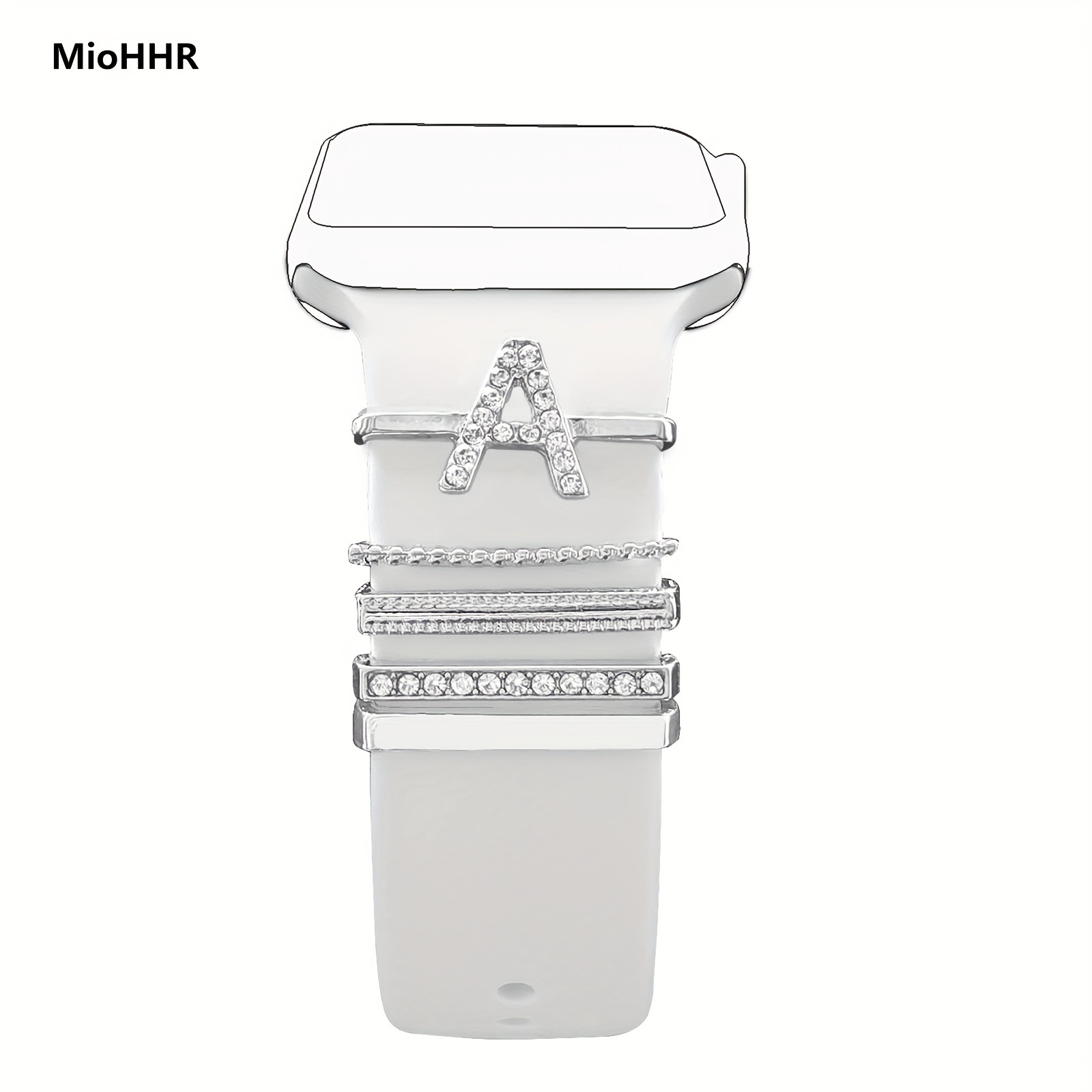 

5 Pieces Watch Band Charm For Apple Watch Ultra/9/8/7/se/6/5/4/3/2/1, 5/4/4 Classic/active Strap Initial Letter Metal Loop, Bling Diamond Women Diy Bracelet Smartwatch Wristband