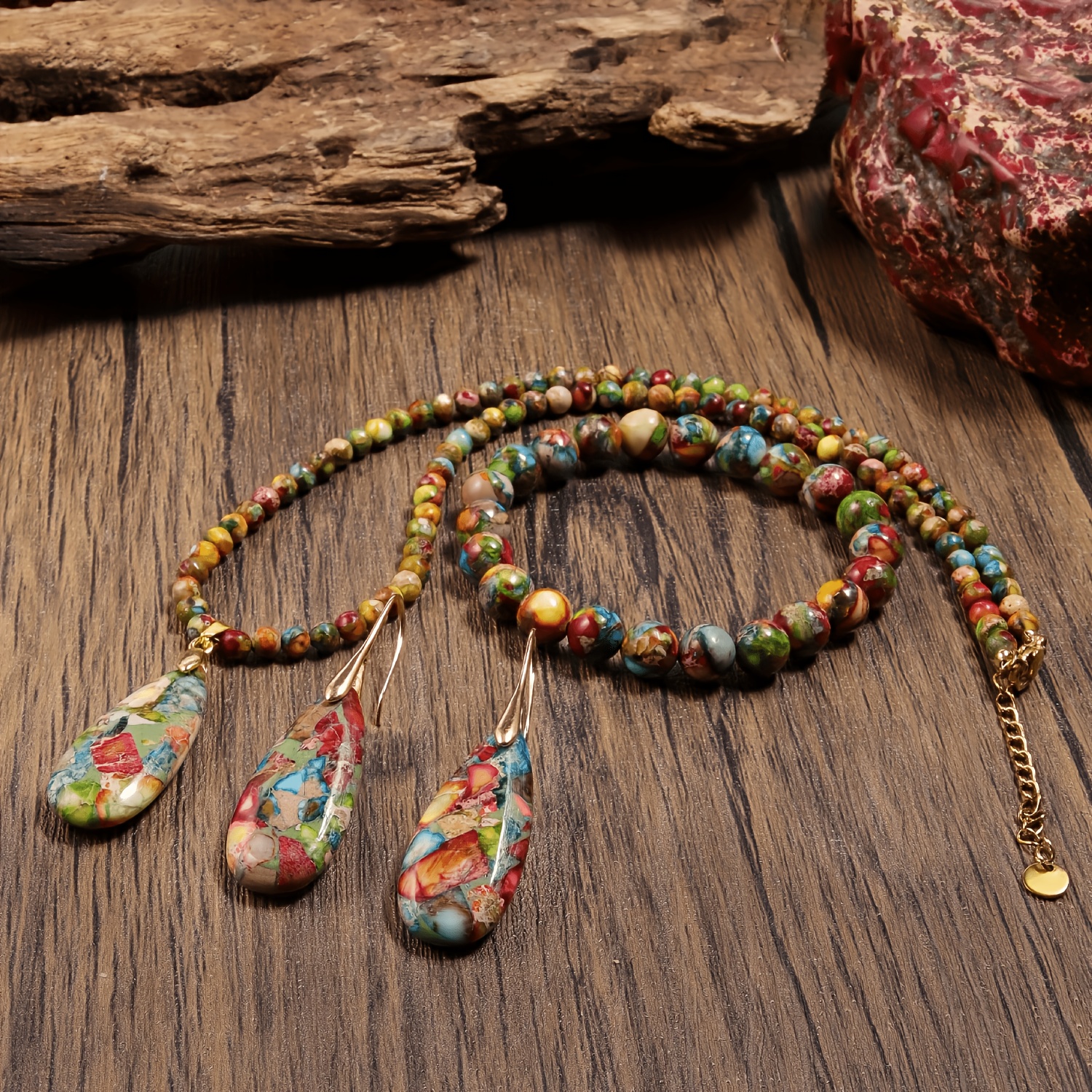 TEMU Stone Jewelry Set: Necklace And Earrings And Bracelet Combo For . With Genuine Stones, This Set Boasts Mesmerizing Bracelet And Rich, , A