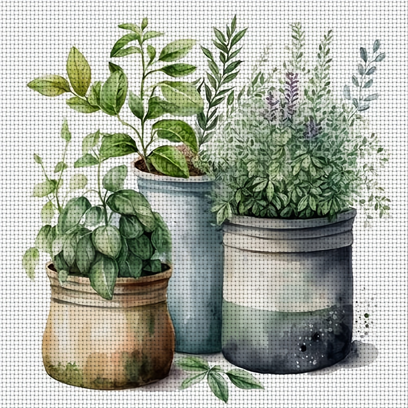 TEMU 1 pieza Kit de Bordado de Punto de Cruz DIY Impreso, Sin , "Tres Plantas en Macetas Dispuestas Juntas", para de Manualidades Relajante de