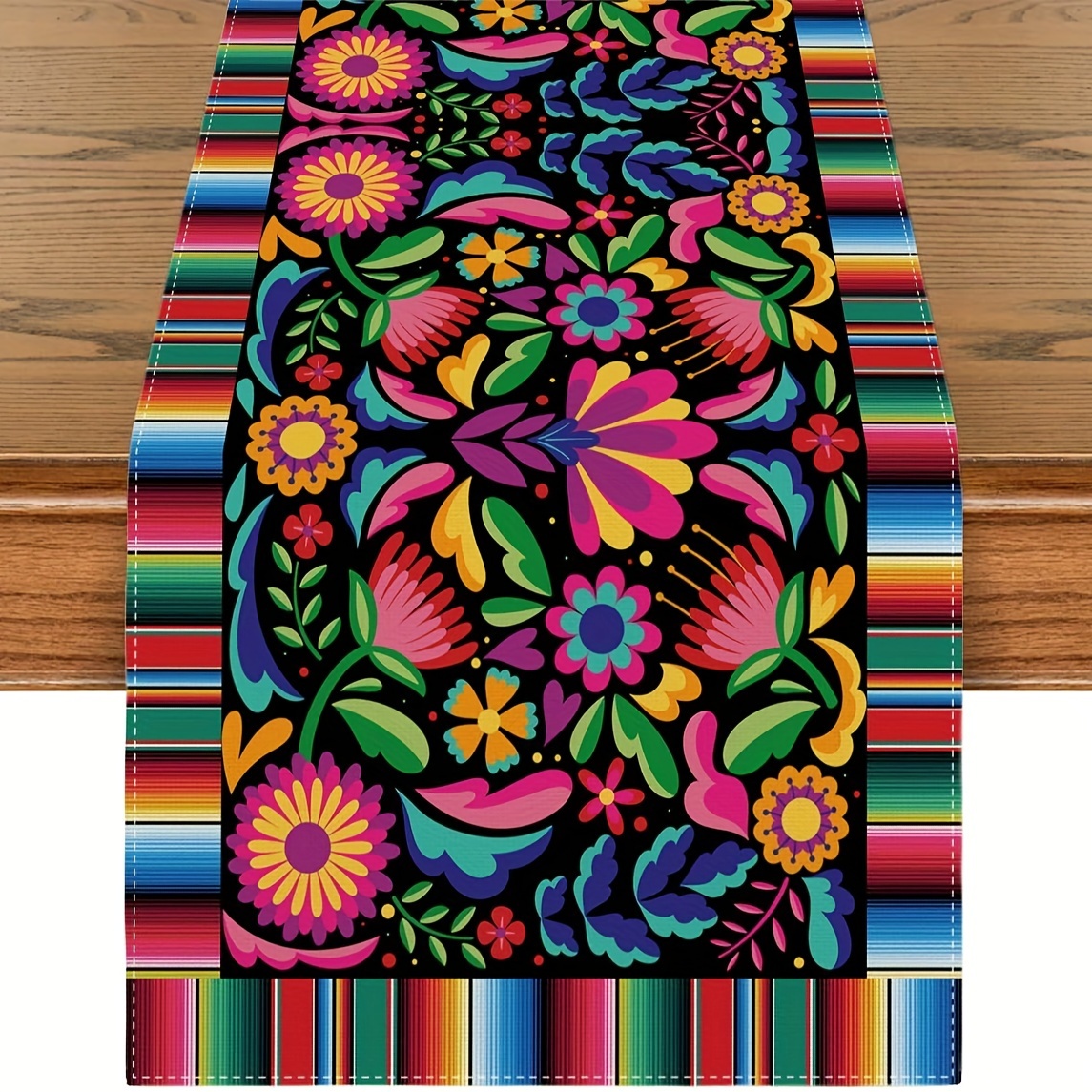 

1pc Table Runner, Cinco De Mayo Polyester Table Runner, Festive Mexican Banner, Vibrant Floral Design Table Runner, For Home Dinning Room, Living Room And Restaurant, Home Supplies