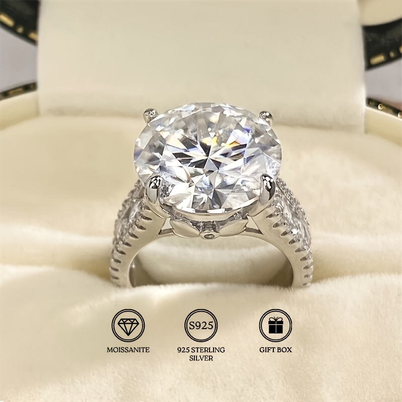 

1pc Round 10 Carats Moissanite Engagement Ring, S925 Sterling Silver Elegant Luxurious Ring For Men, Anniversary Jewelry Gift
