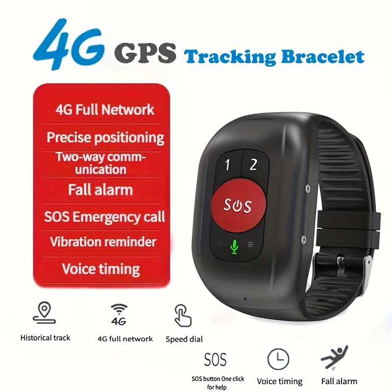 GPS 4G LTE, conçu pour adultes, avec détection de chute, suivi GPS, notifications d'urgence, communication bidirectionnelle, autonomie prolongée, bouton SOS pour les urgences, adapté aux personnes âgées et aux personnes handicapées