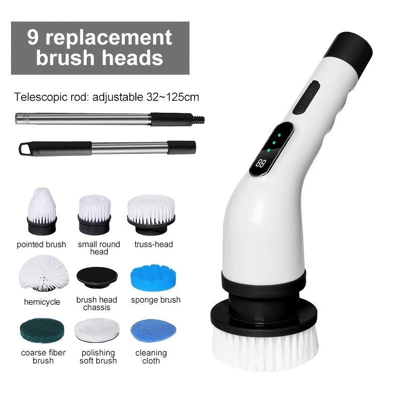 TEMU Bktnhs Cordless Electric Rotating Cleaning Brush With 9 Replaceable Brush Heads & Adjustable Handle - Dual-speed Motor, Suitable For Floors,