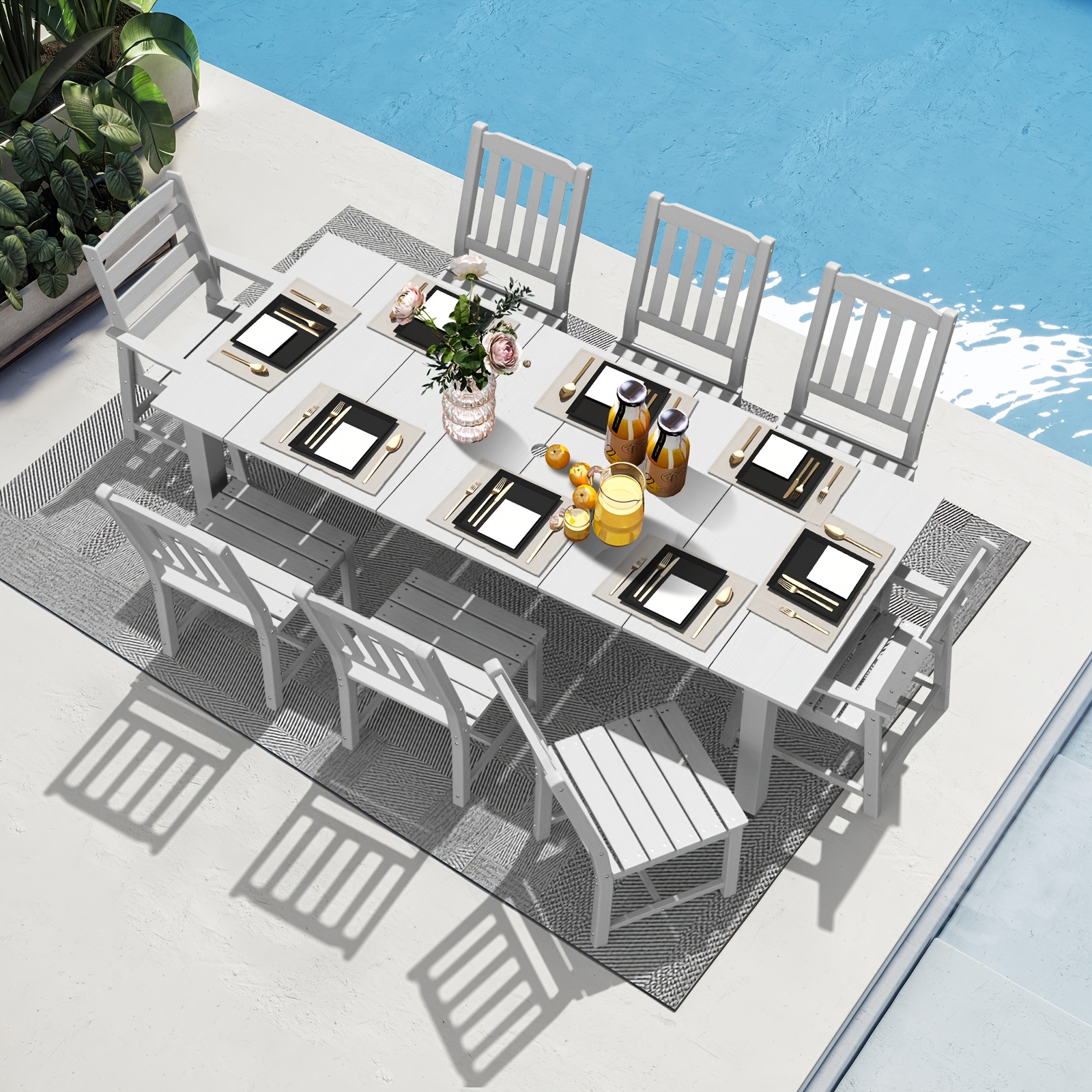HDPE Plastic Wood Patio Table and Chair Set, Outdoor Garden Leisure Table and Chairs, Durable and Easy to Clean