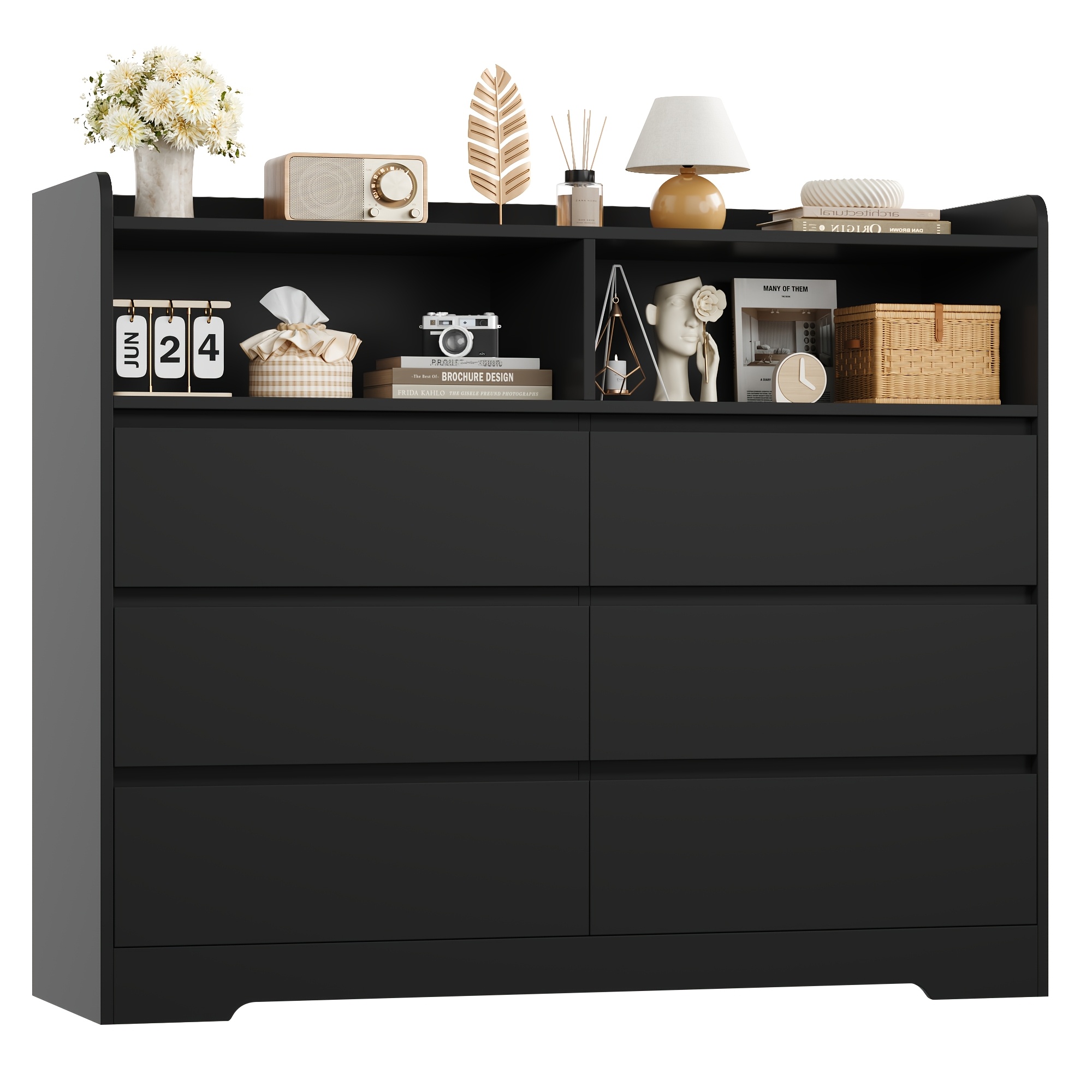 TEMU Kealive Chest Of Drawers White Chest Of Drawers With 6 Drawers 2 Open Compartments Large Sideboard Bedroom Storage Cabinet For Living Room