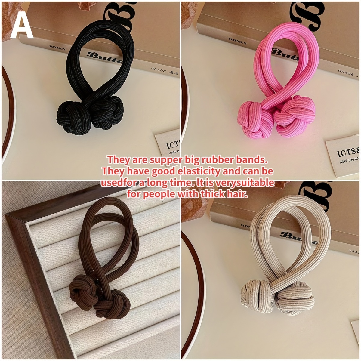 4pcs knotted hair tie high elasticity hair rope solid color hair ring durable ponytail holder hair accessories for women details 6