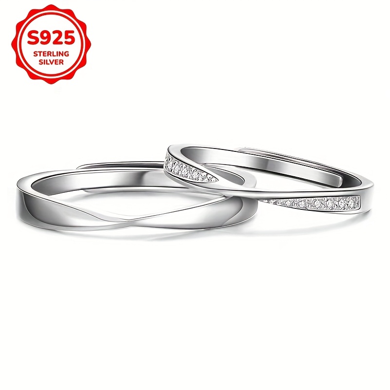 925 Sterling Silver Ring Sets for Couples with Synthetic Zirconia Twist