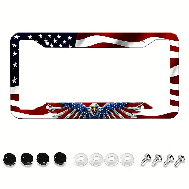 

American Flag License Plate Frame - Fit For Front & Rear, Aluminum, Patriotic Car Accessory For , 6x12