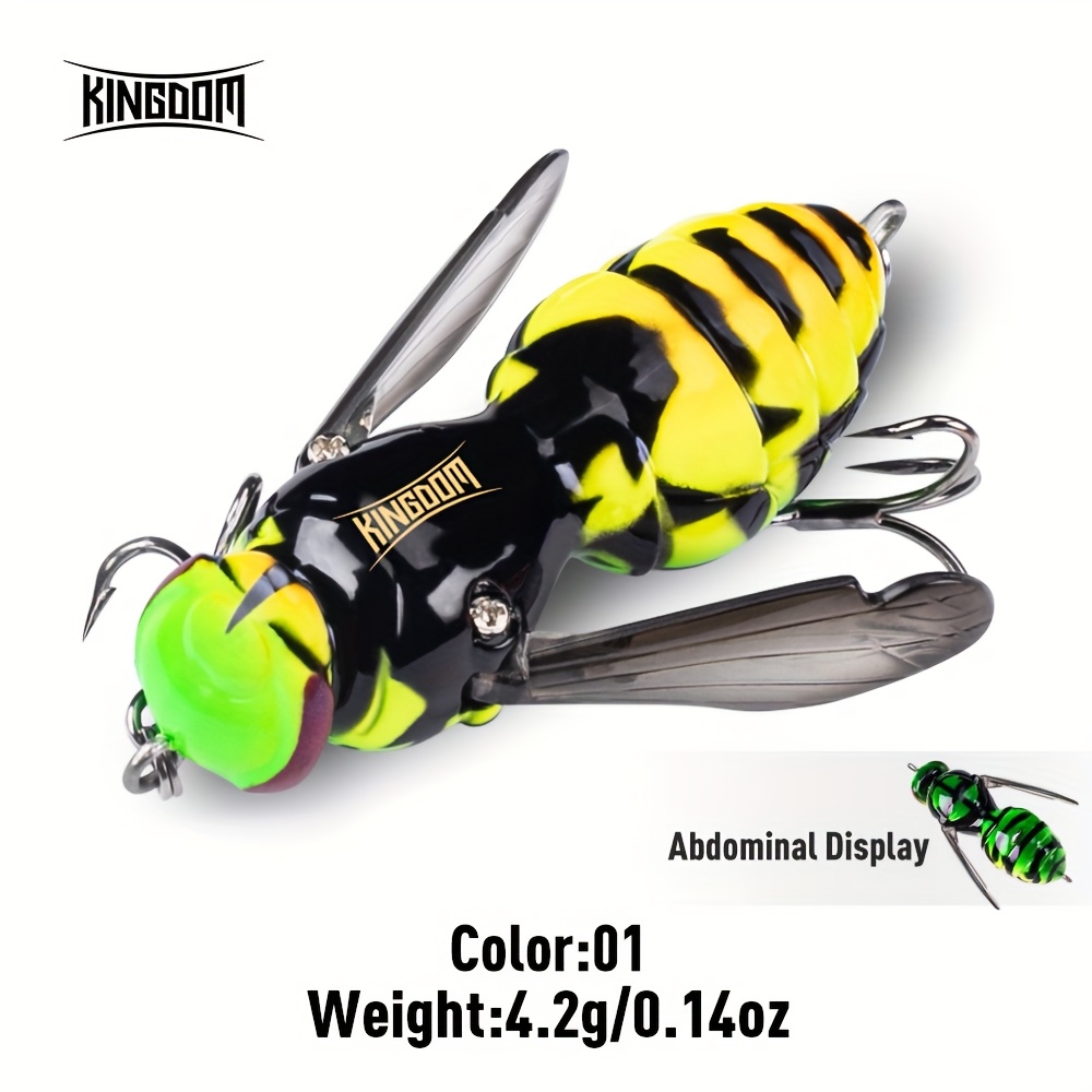 E-shop KINGDOM Wasp Crawl Bait 4,2g 40mm Schwimmender Angelköder - Realistisches Insekten-Design mit Schwarz-Gelben Streifen, Langlebiger Hartköder