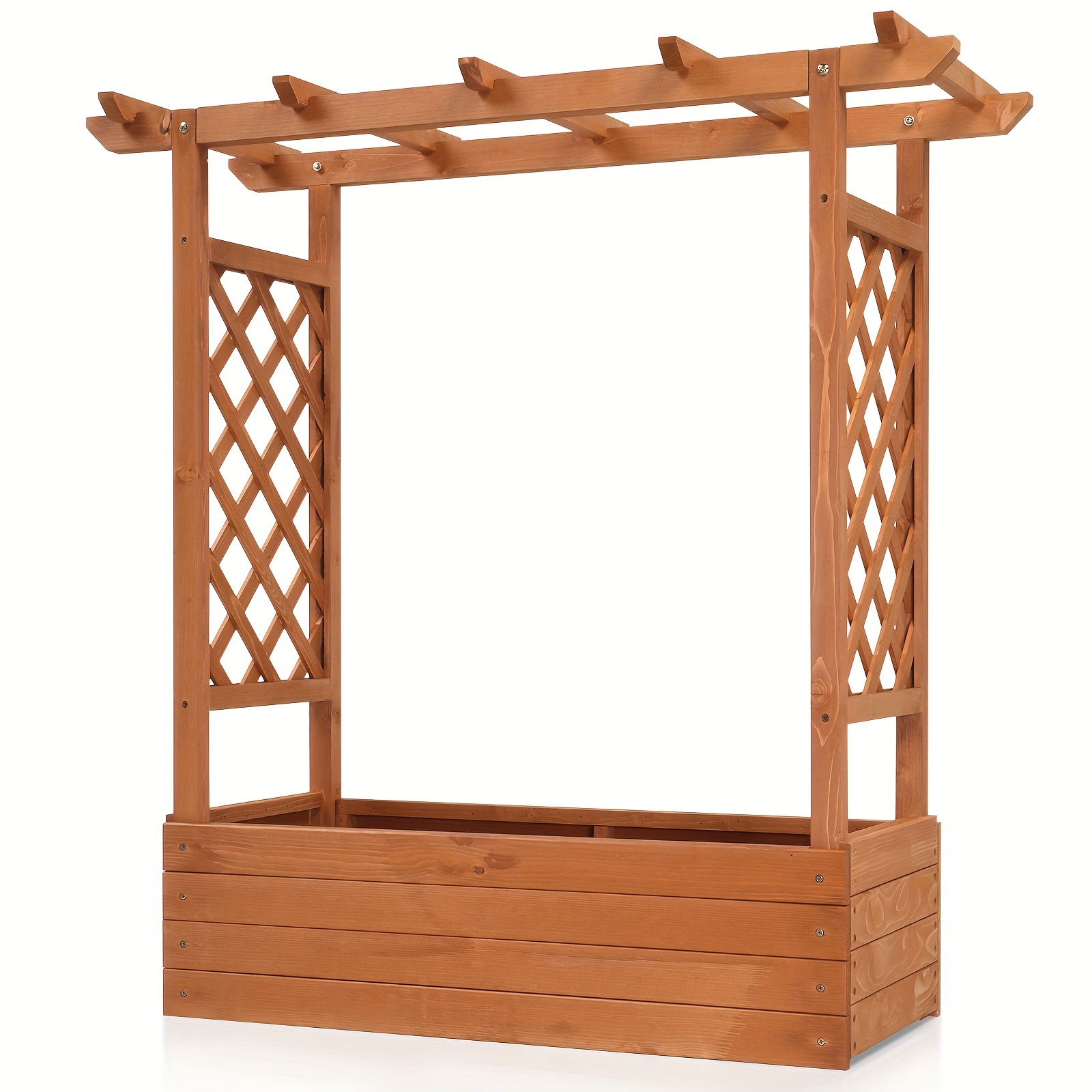1 Pack, 43.5*17.5*44.5 In Fir With Arched Lattice Raised Garden Bed Wooden  Planting Frame Teak Color